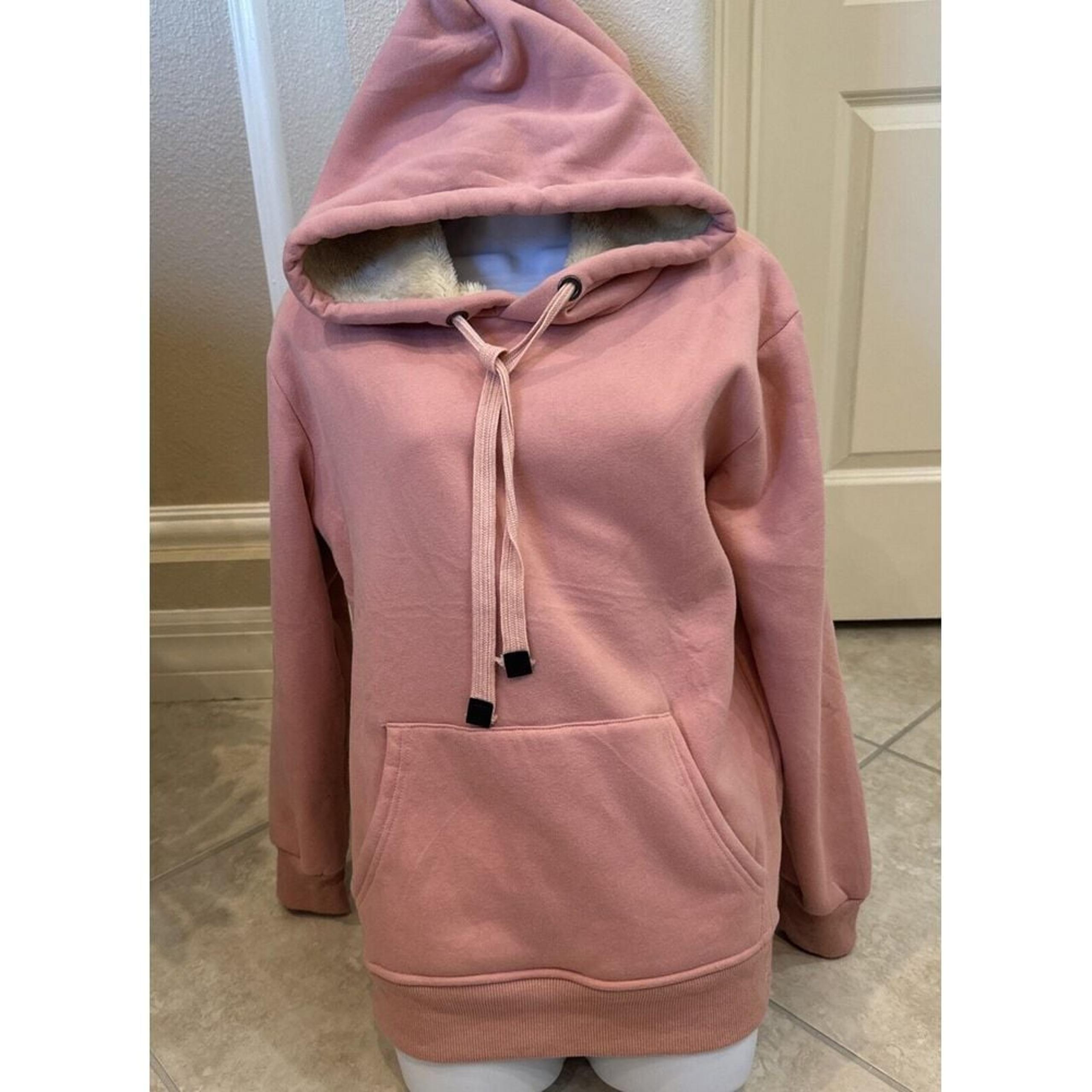 NWOT Sherpa Hoodie Women's Small Pink Sweatshirt Pull over Kangaroo Pocket