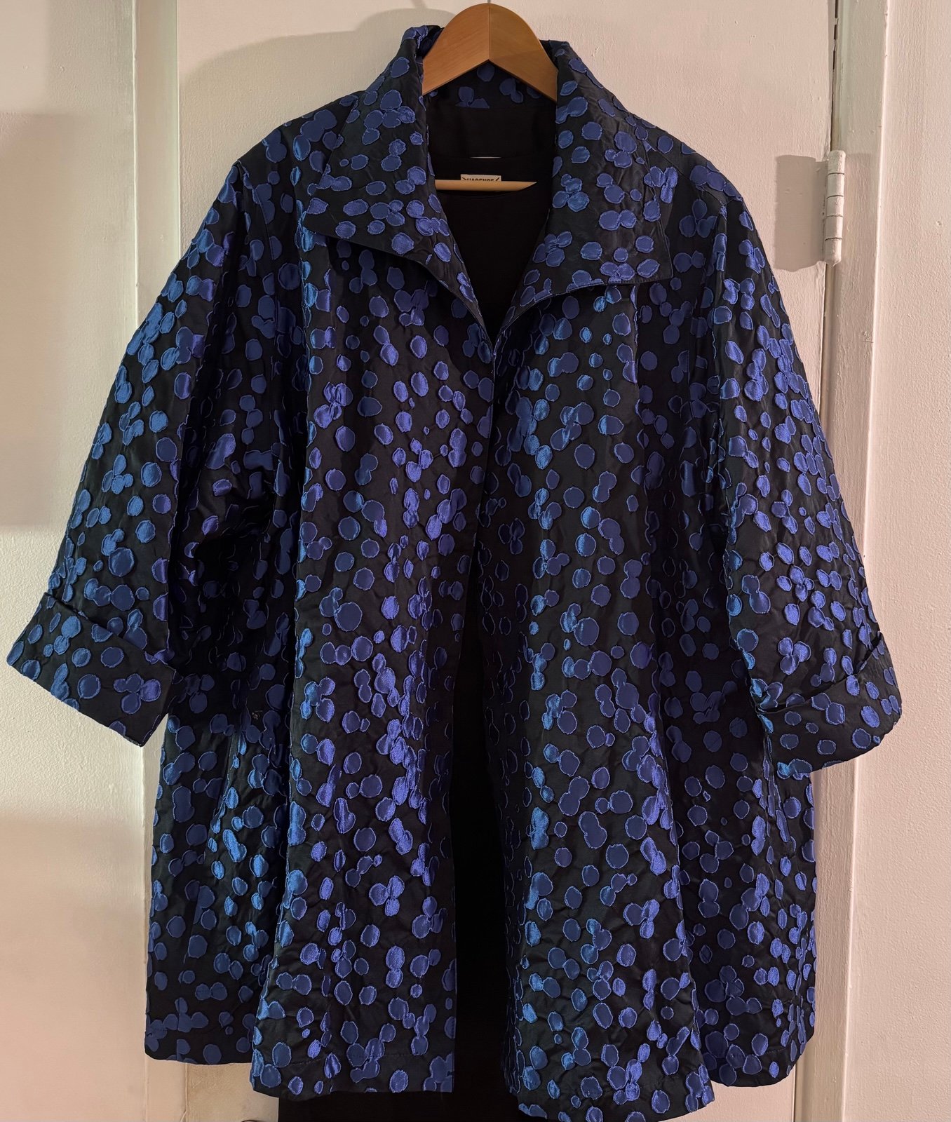 Caroline Rose Black Blue applique Open Jacket pockets 3x
