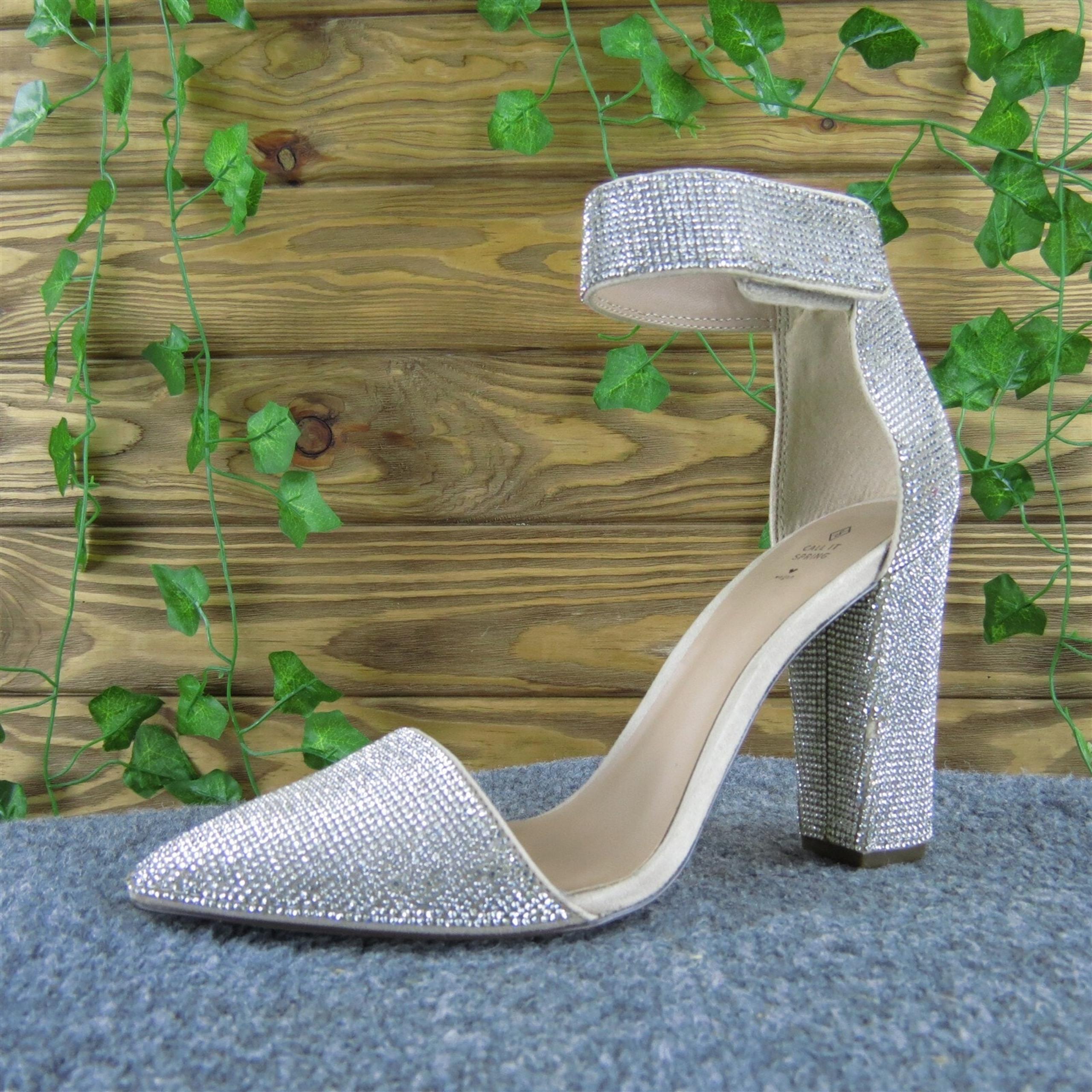 Call It Spring Sparkle Ankle Strap Silver Synthetic Pump 8.5 Gently Used 2025