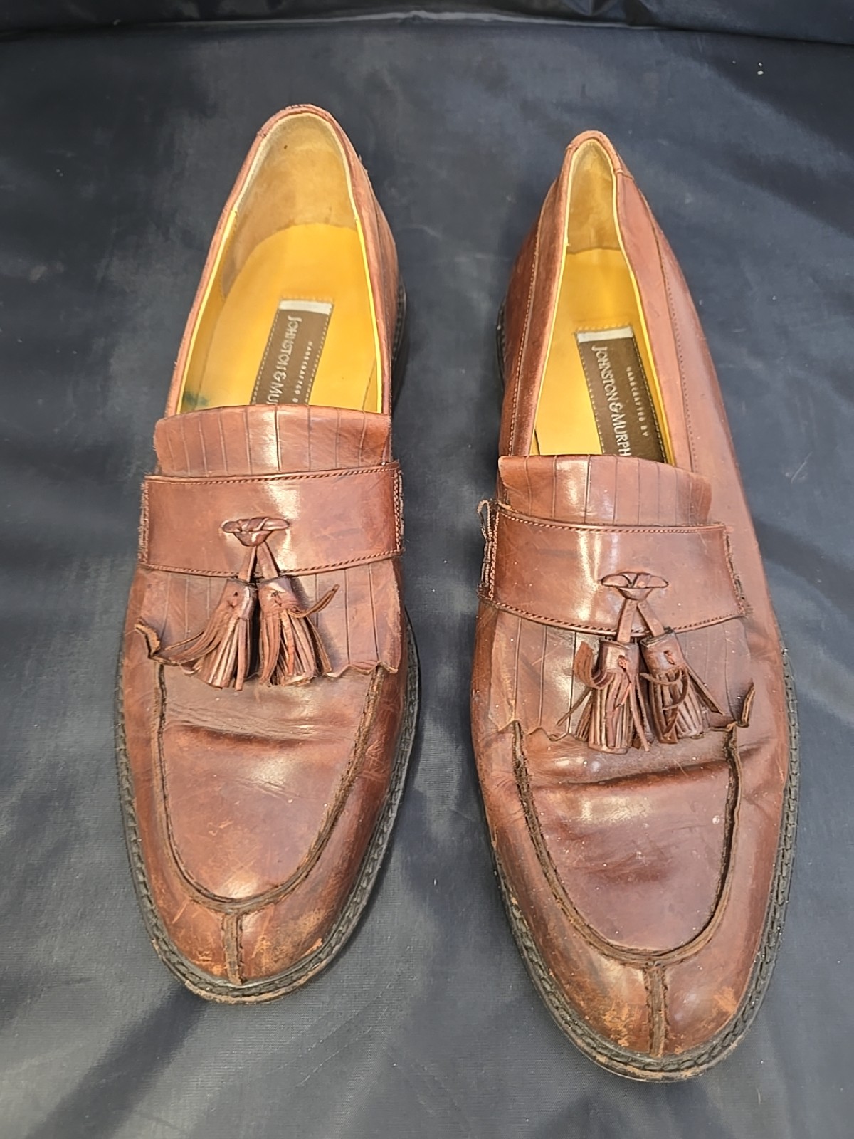 Johnston Murphy Tassel Loafers Mens 11 Chestnut Brown Leather Kiltie Slip On
