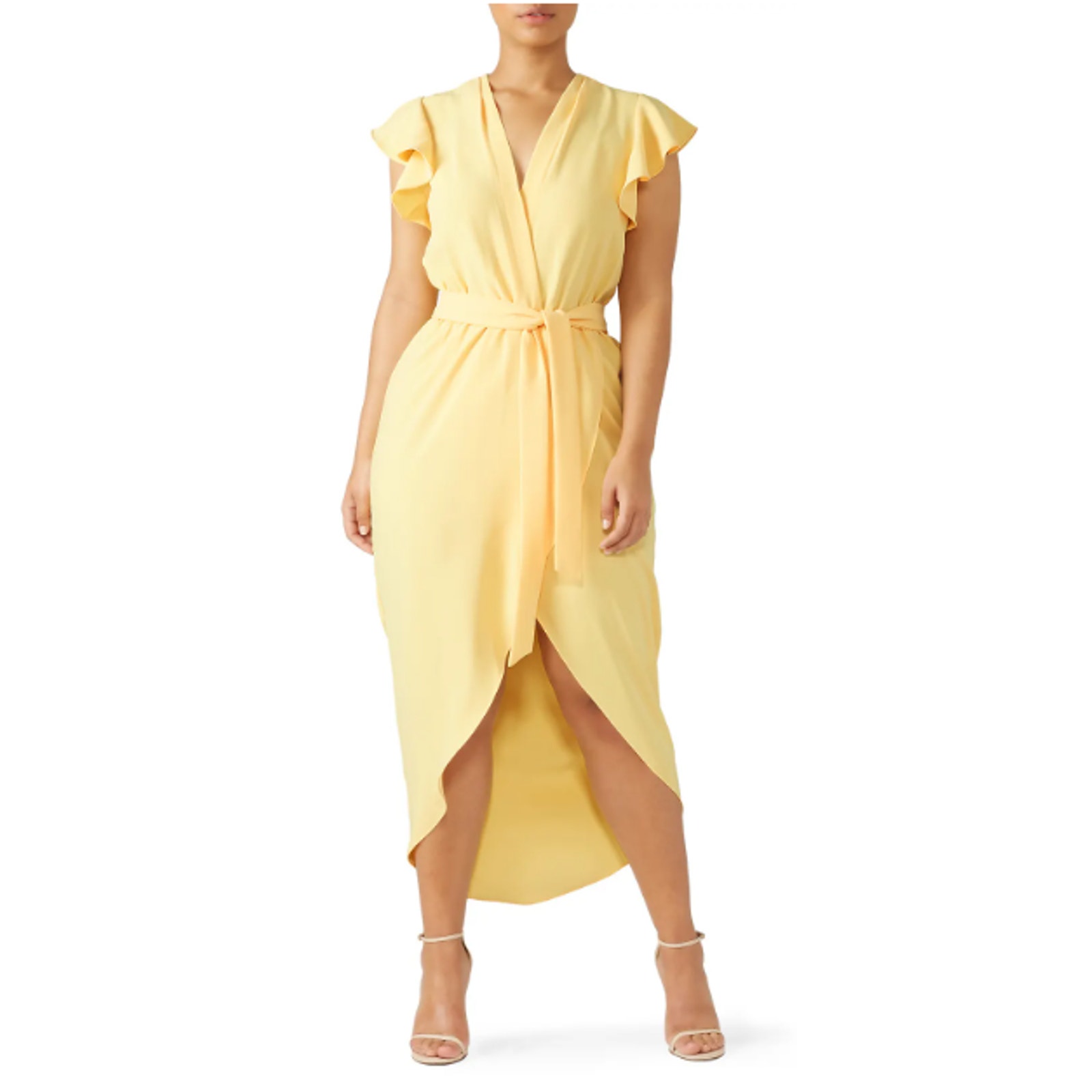 Amanda Uprichard Martinique Dress Women's Plus 2X Yellow High/Low Faux-Wrap Belt