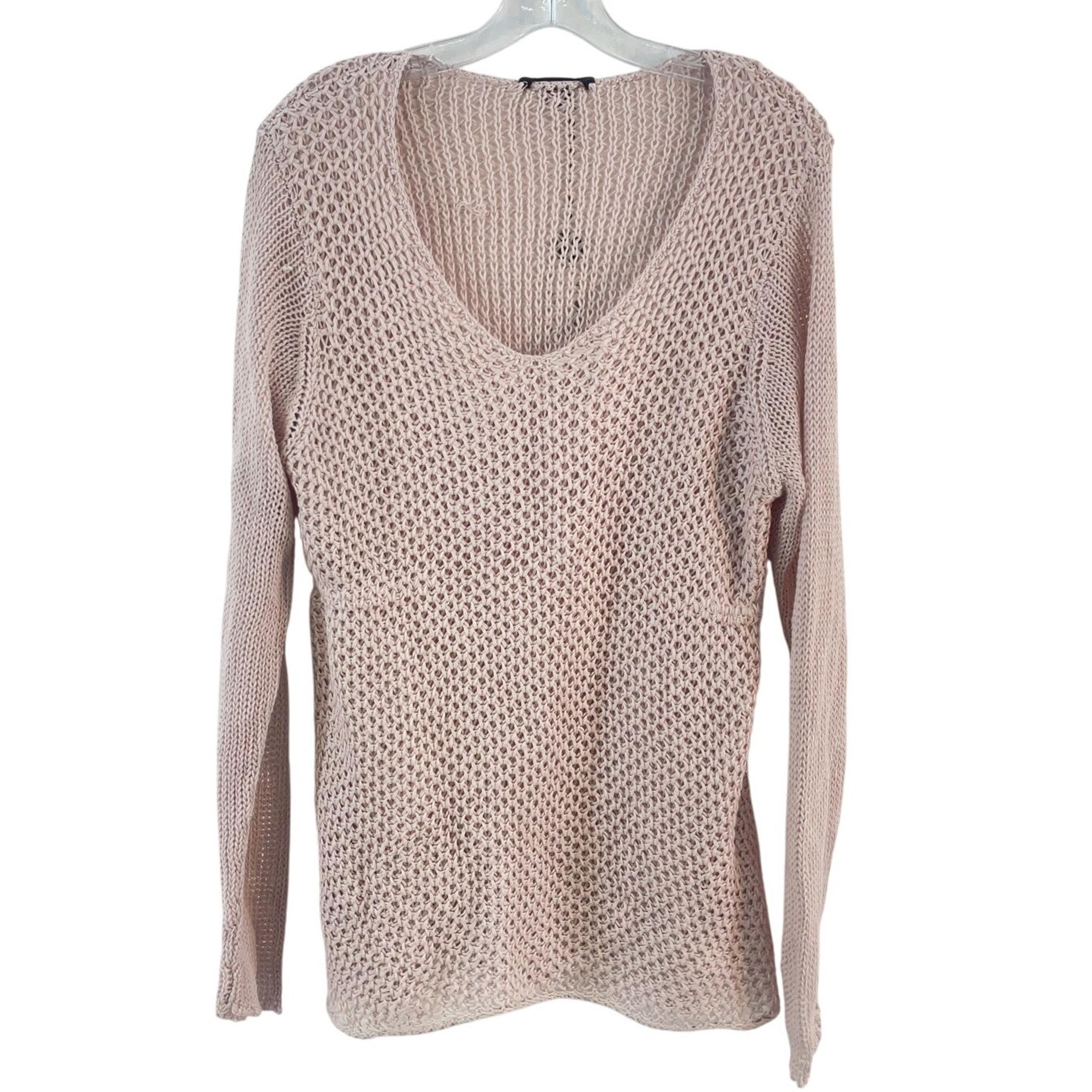 Acrobat Pink Linen Net Knit V-Neck Pullover Sweater Women's L NWT