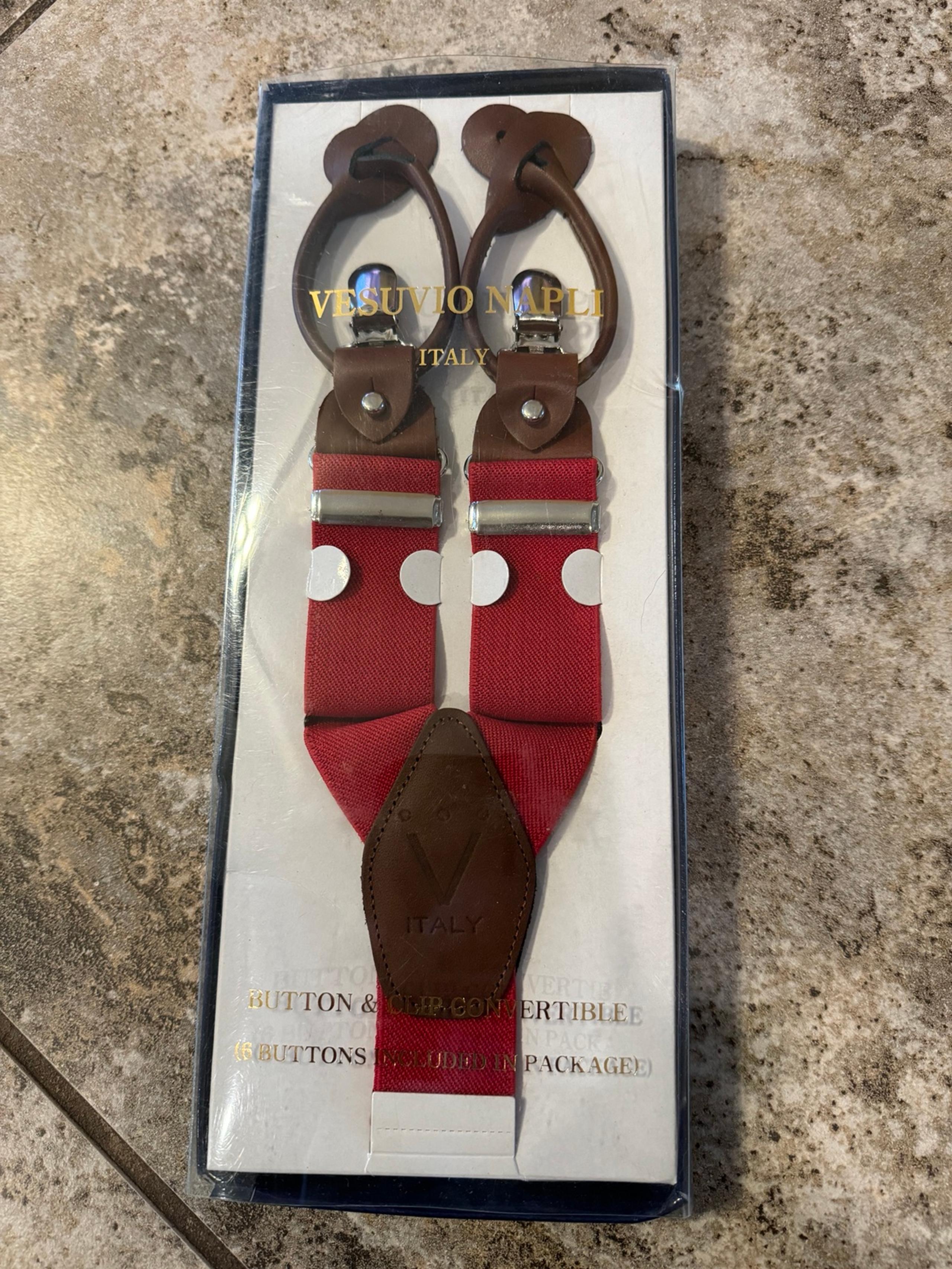 NWT Vesuvio Napoli Suspenders clip on formal party Red New With Tags