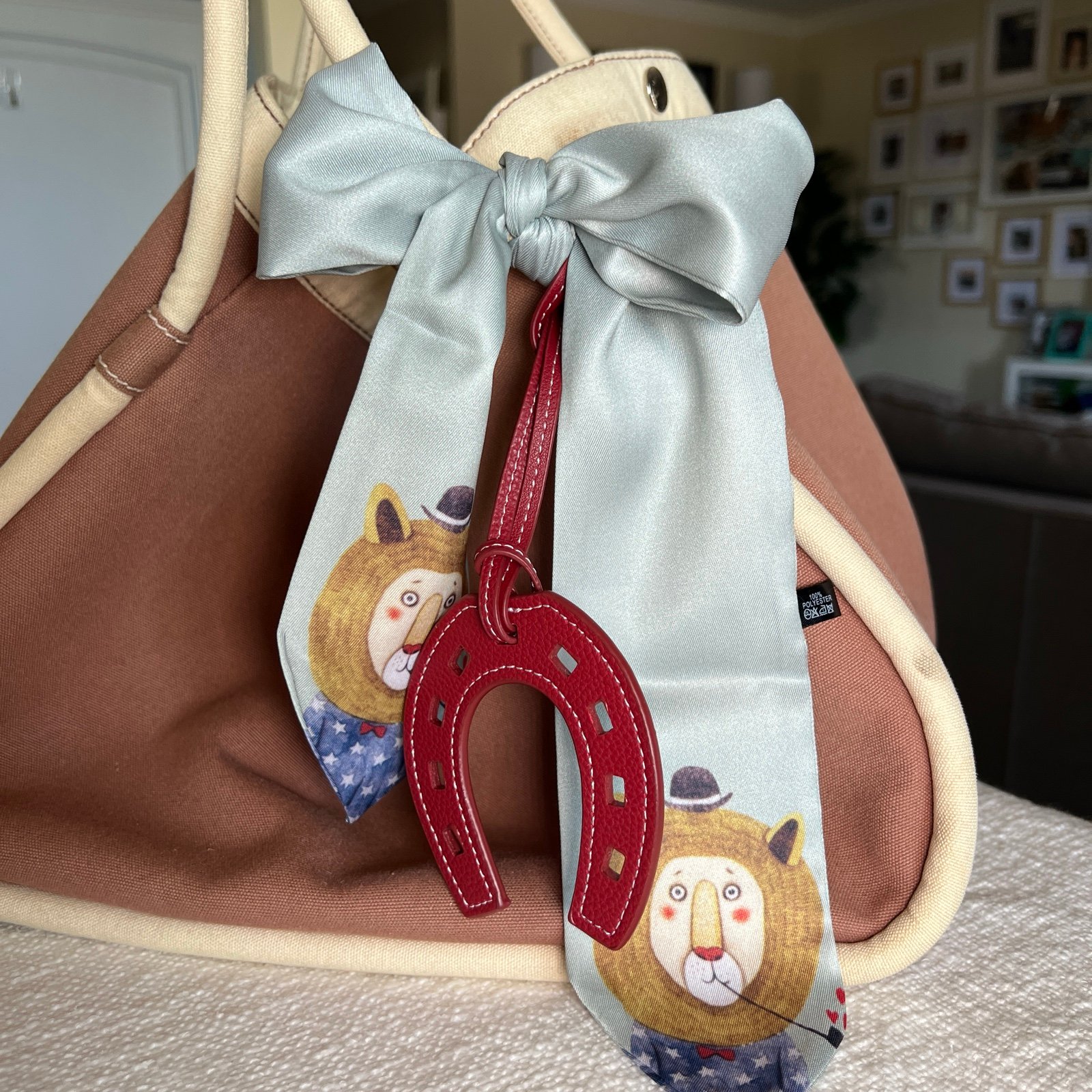 Whimsical Lion Twilly with Horseshoe Purse Charm