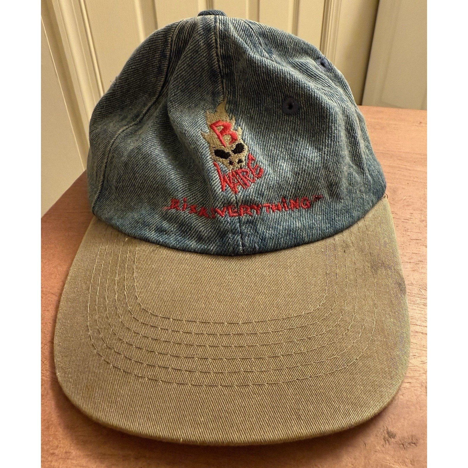 VTG Bugle Boy Denim B Ware Strapback Hat Dad Cap 90s Plain Logo Streetwear