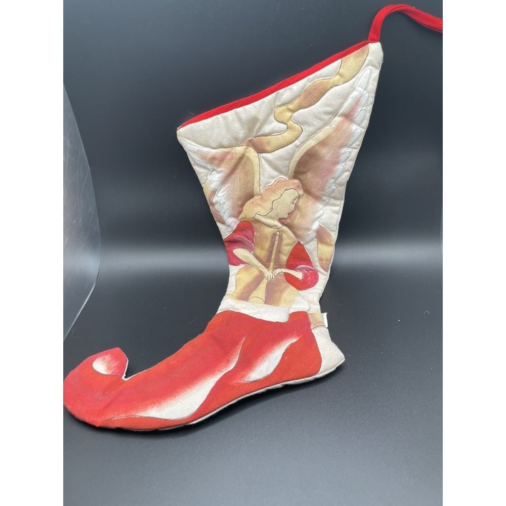 Vtg Hand Painted Air Brush Angel Christmas Stockings Holiday Cotton