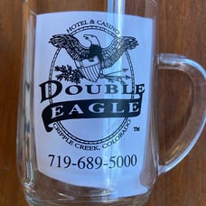 Double Eagle Hotel Casino Cripple Creek Colorado glass mug playing cards gamble