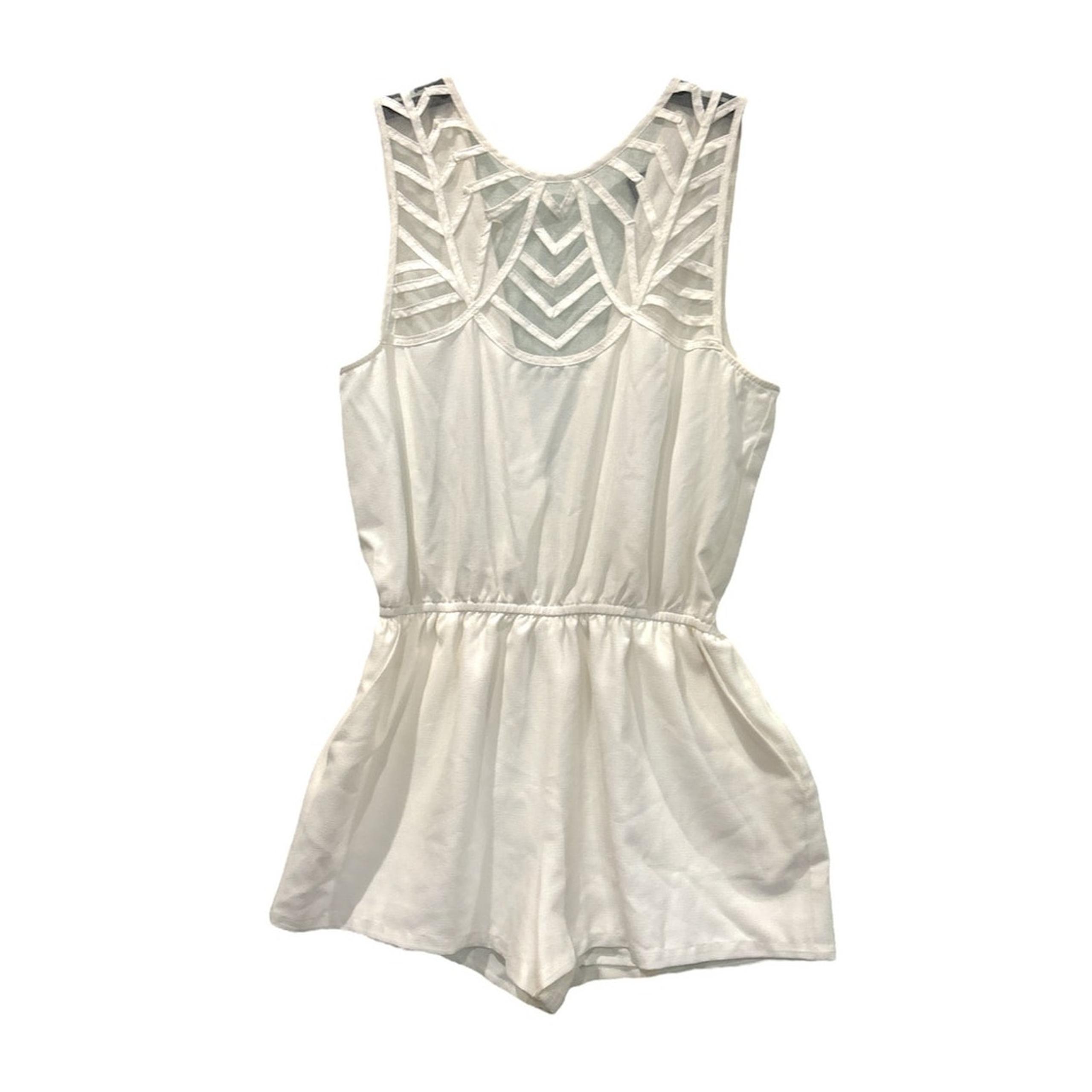 AQUA Women's Beige Lace Mesh Romper Shorts Sz M