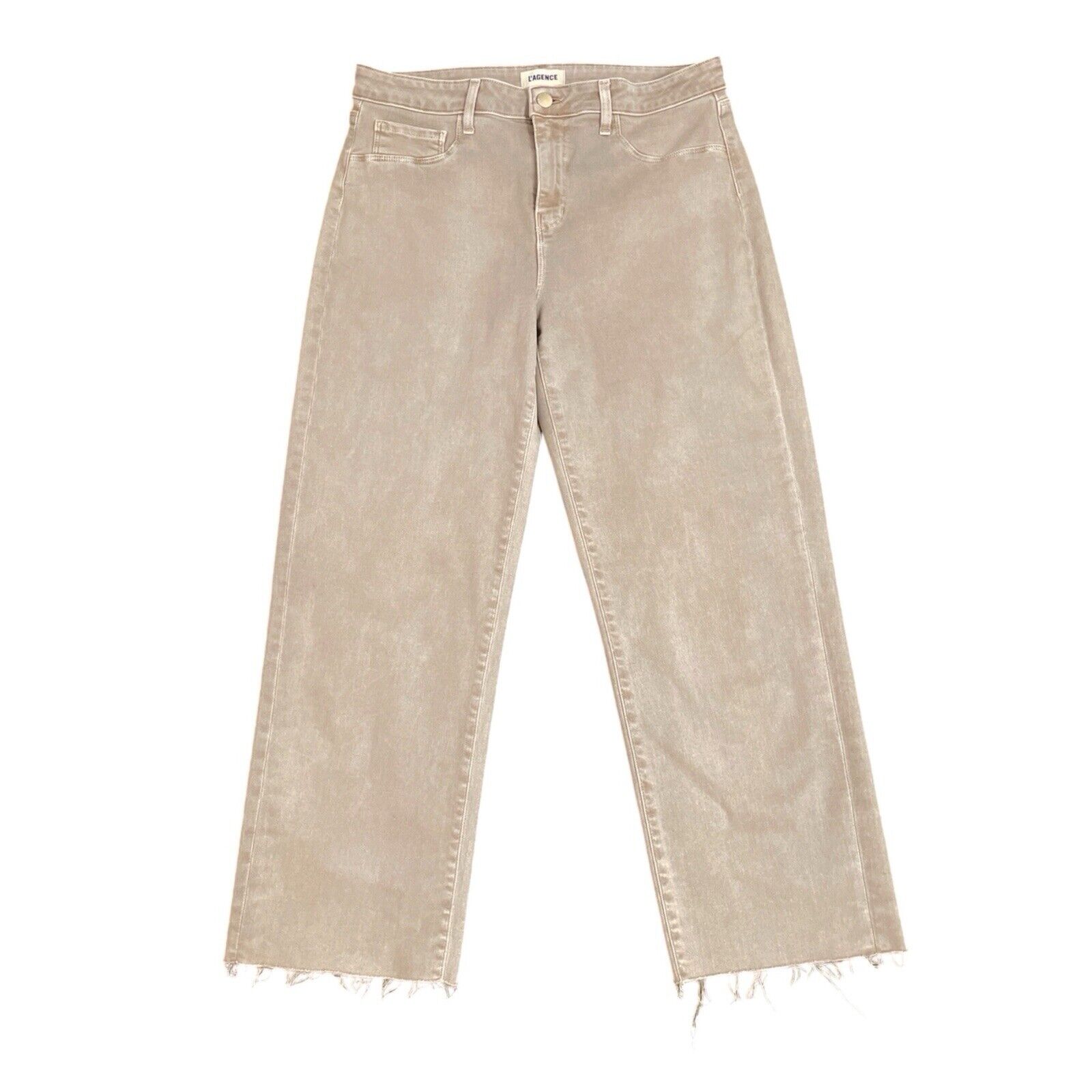 L'AGENCE Wanda High Rise Crop Wide Leg Jeans Sz 30 Birch Coated Beige Straight