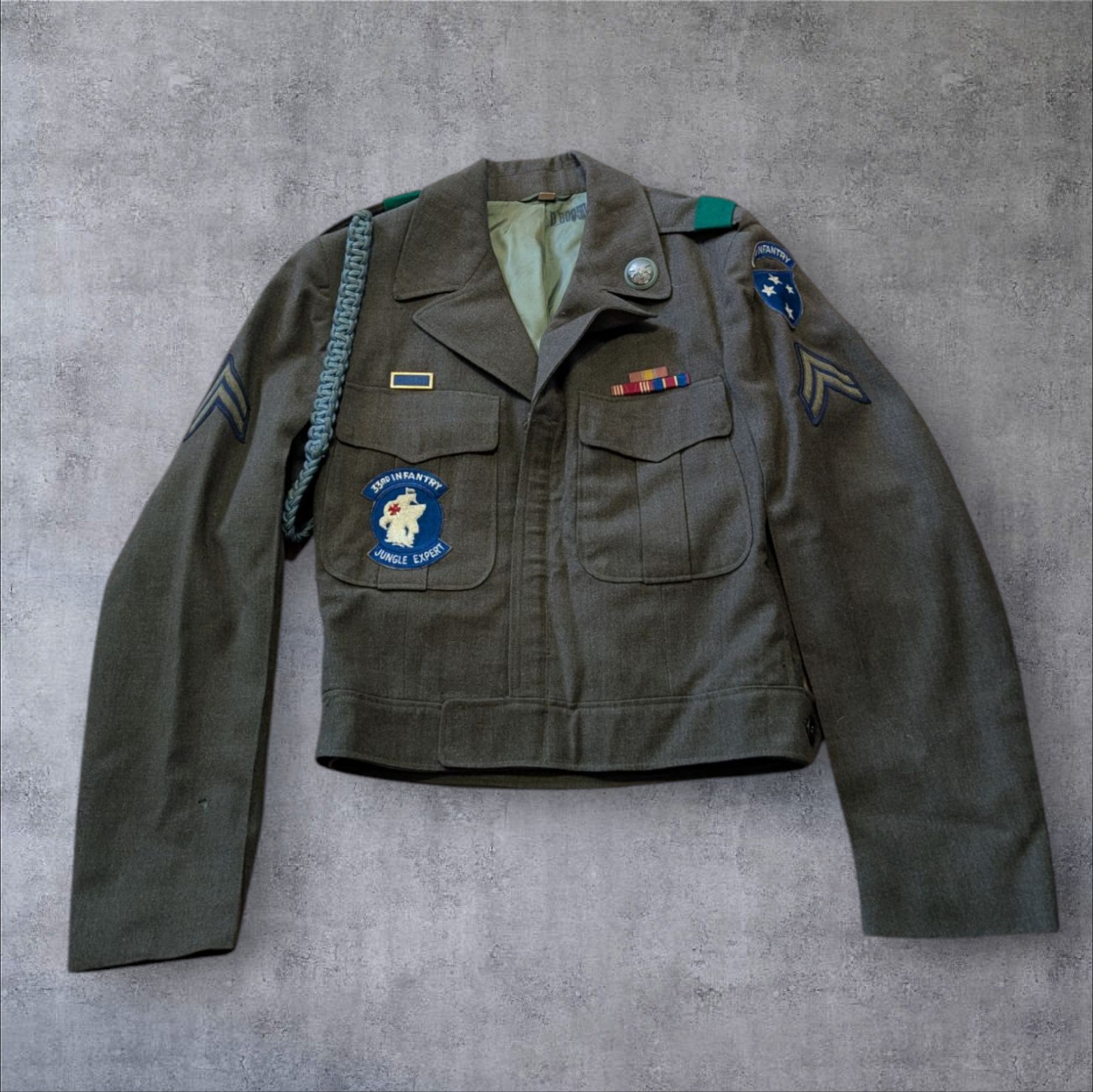VTG US Military Decorated Service Uniform Wool Jacket WW2 33rd Infantry Jungle