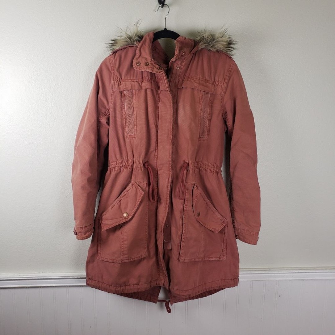 Women's American Eagle Outfitters Pink Winter Overcoat Faux Fur Jacket Medium