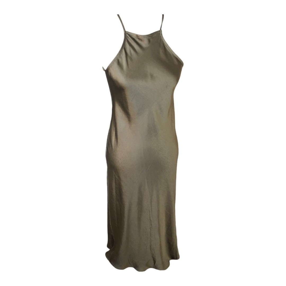 Vici women’s Melise Sexy Satin Halter Midi Slip Dress Olive Green size S