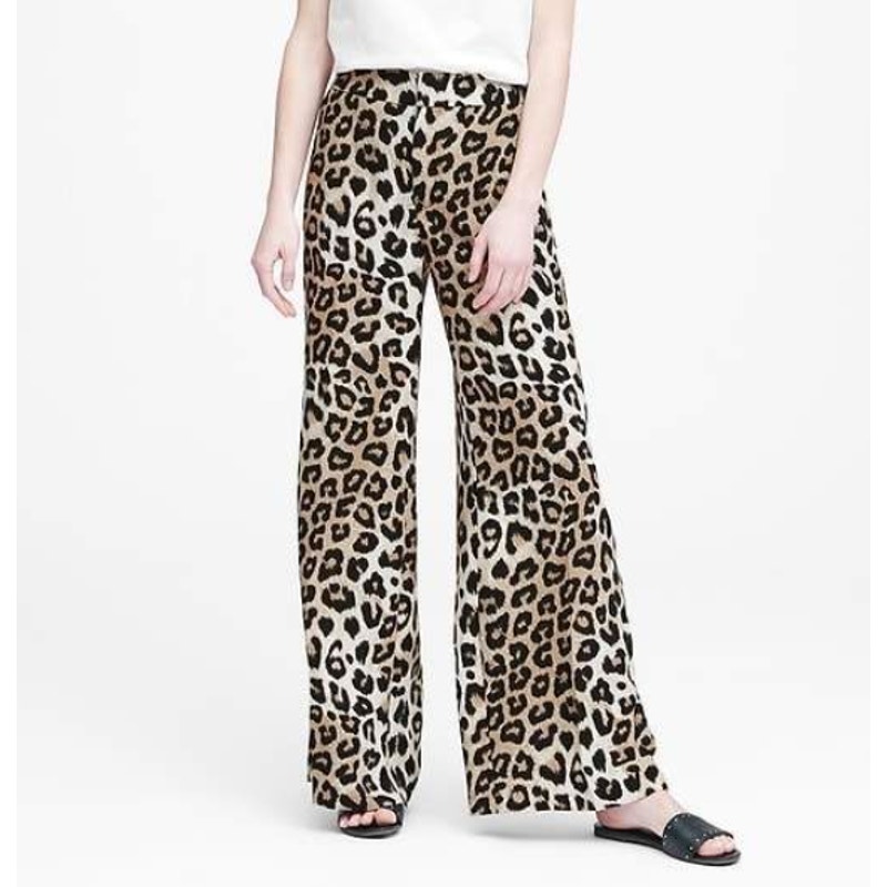Banana Republic Leopard Wide Leg Pants High Rise Brown Black Womens Size 8 NWT
