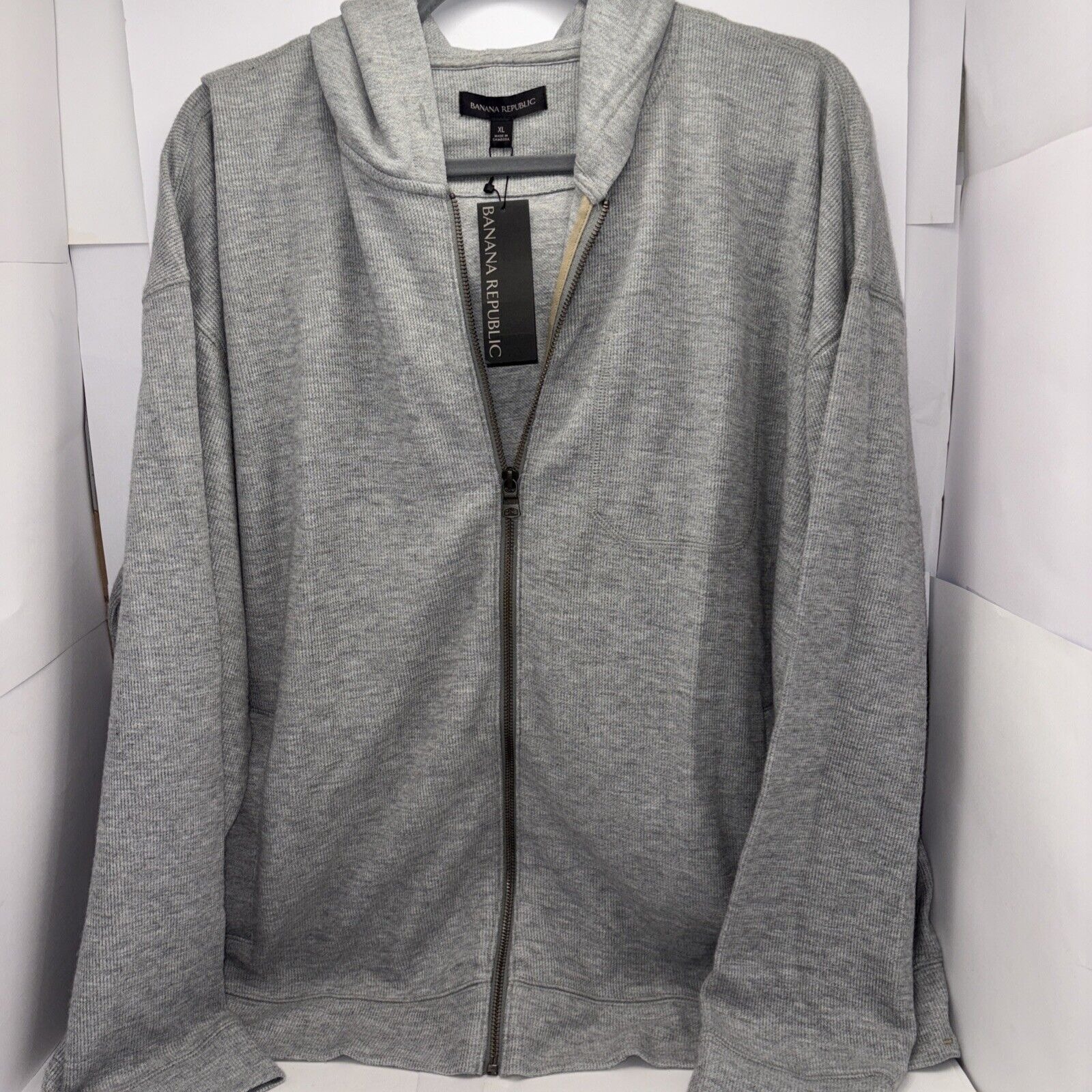 Banana Republic Gray Men's Hooded Full Zip Sweater Pockets XL