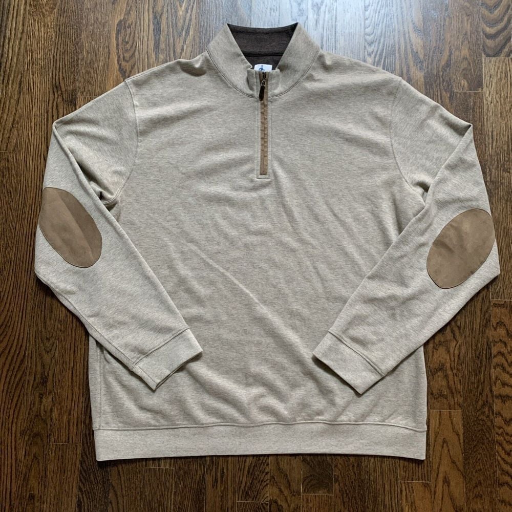 Sharp Lad XXL 1/4 Zip Pullover Sweater Beige Tan Elbow Patches