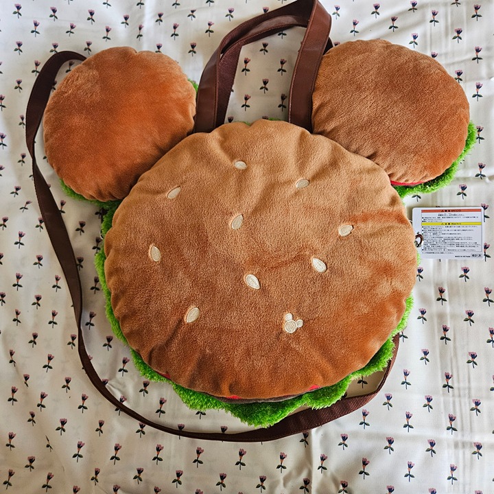 TOKYO DISNEY - Limited Mickey Hamburger Plush Crossbody Backpack Bag - NEW
