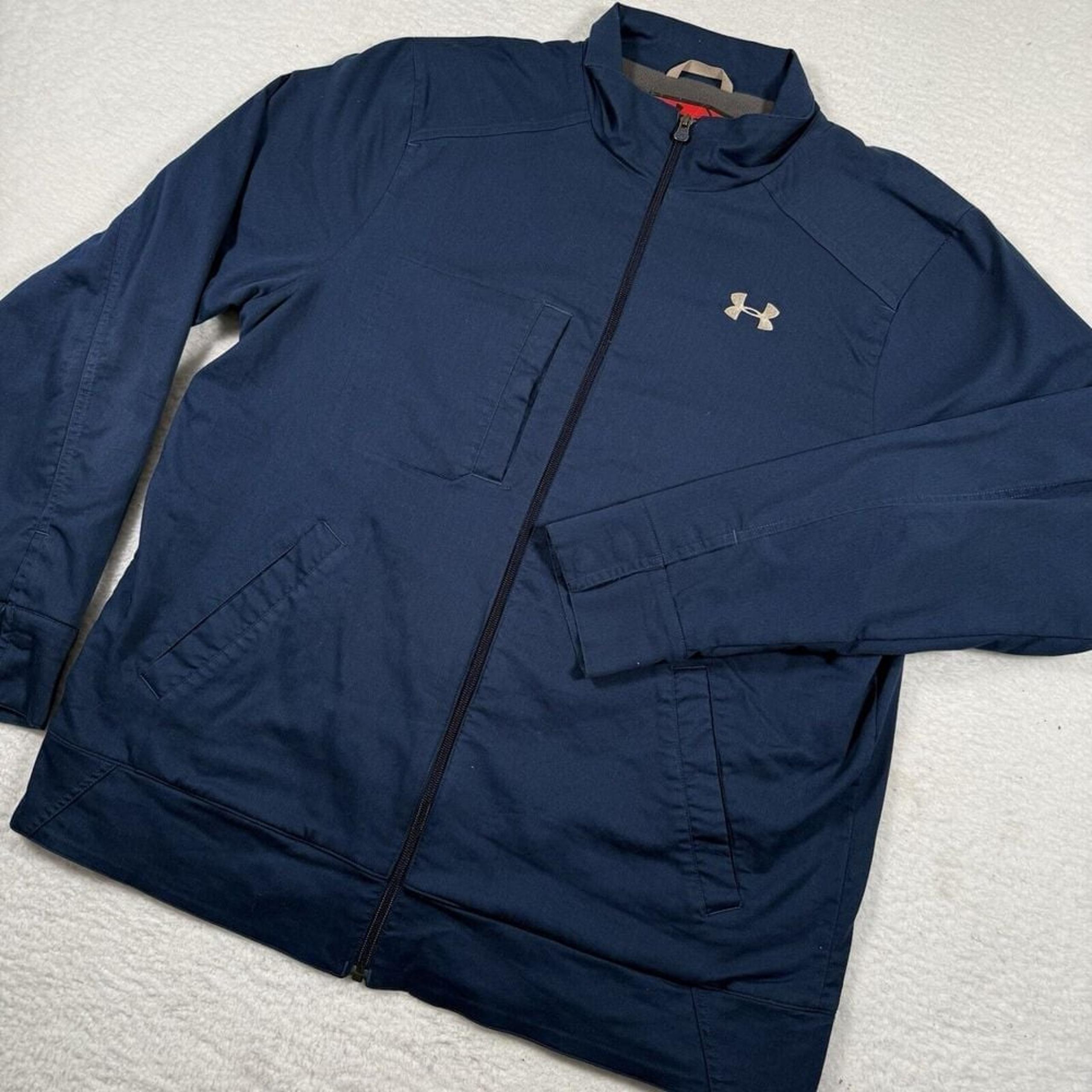 Under Armour Jacket Mens XL Navy Fleece Lined Full Zip Snap Pocket Outdoor Work