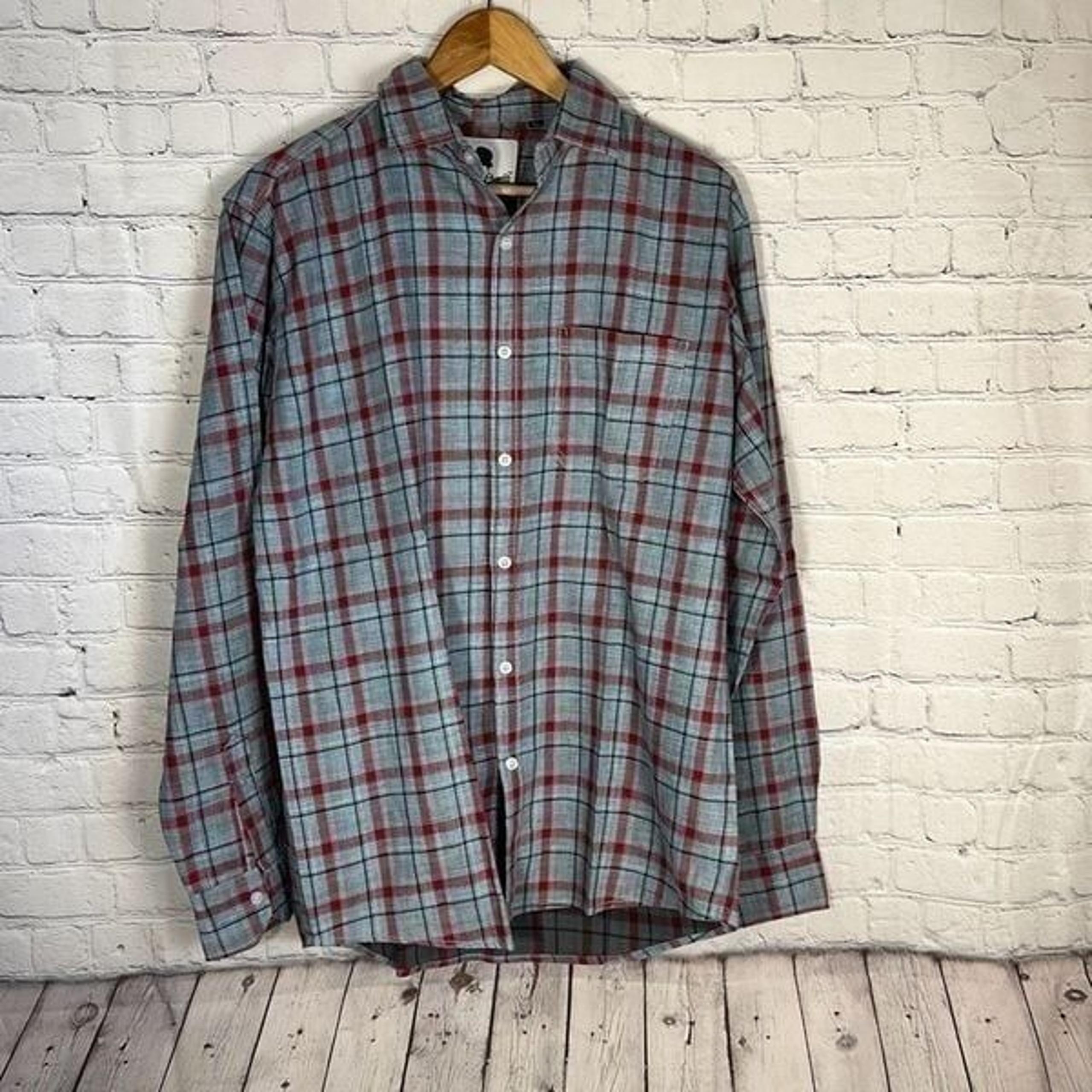 Charlie Chaplin Red Gray Plaid Button down Shirt Size XL