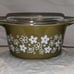 Pyrex olive green spring blossom 1 quart baking casserole dish with lid # 473