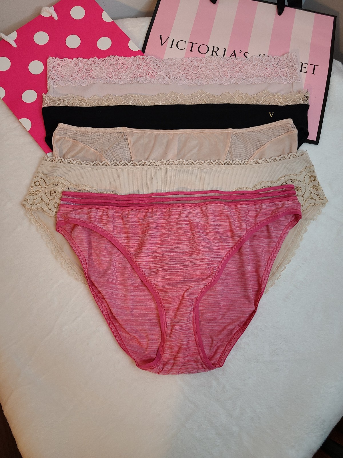5 Pairs Victoria's Secret Everyday Bikini Hipster Panties Size Lg - Neutrals