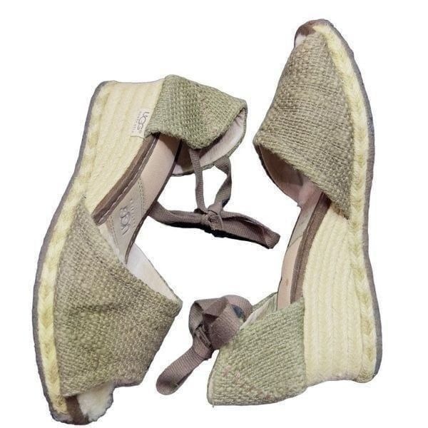 UGG Brianda Military Green Espadrille Cotton Sheepskin Wedge Sandals UGG Shoes T