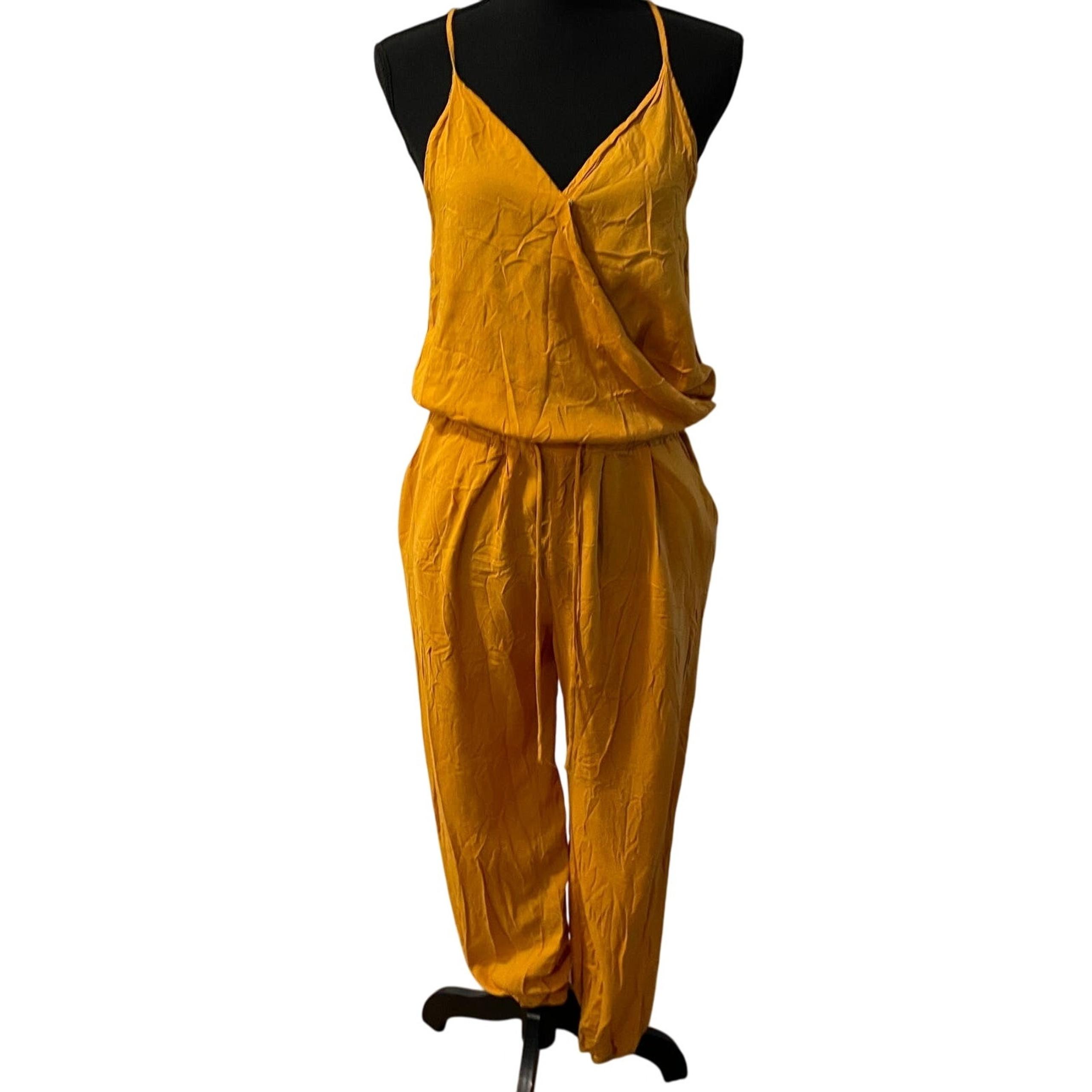 Mustard Seed women's Jumpsuit MEDIUM mustard elastic waist and hem deep V