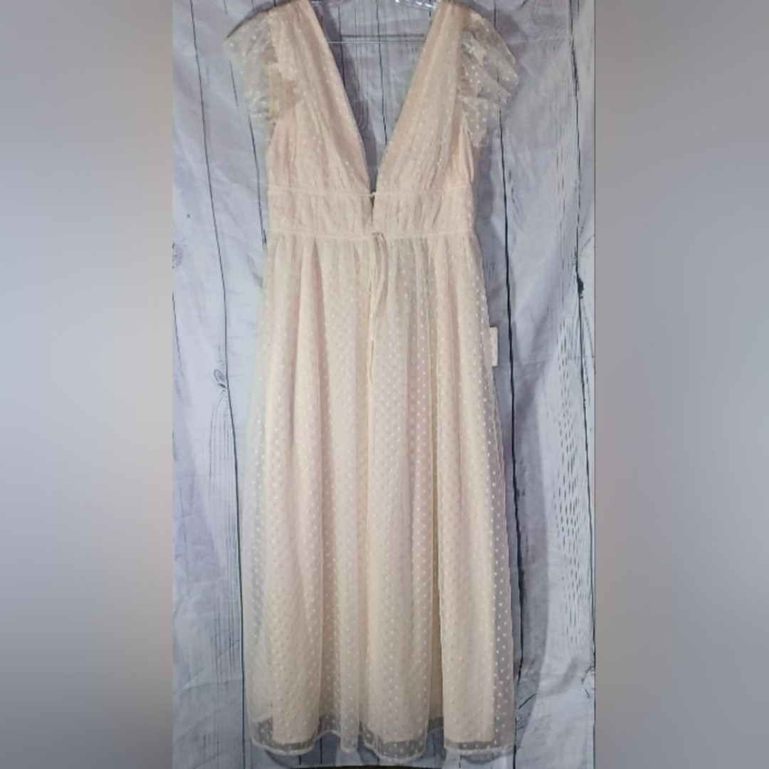 Lulus Yours Evermore Cream Swiss Dot Ruffled Midi Dress NWT