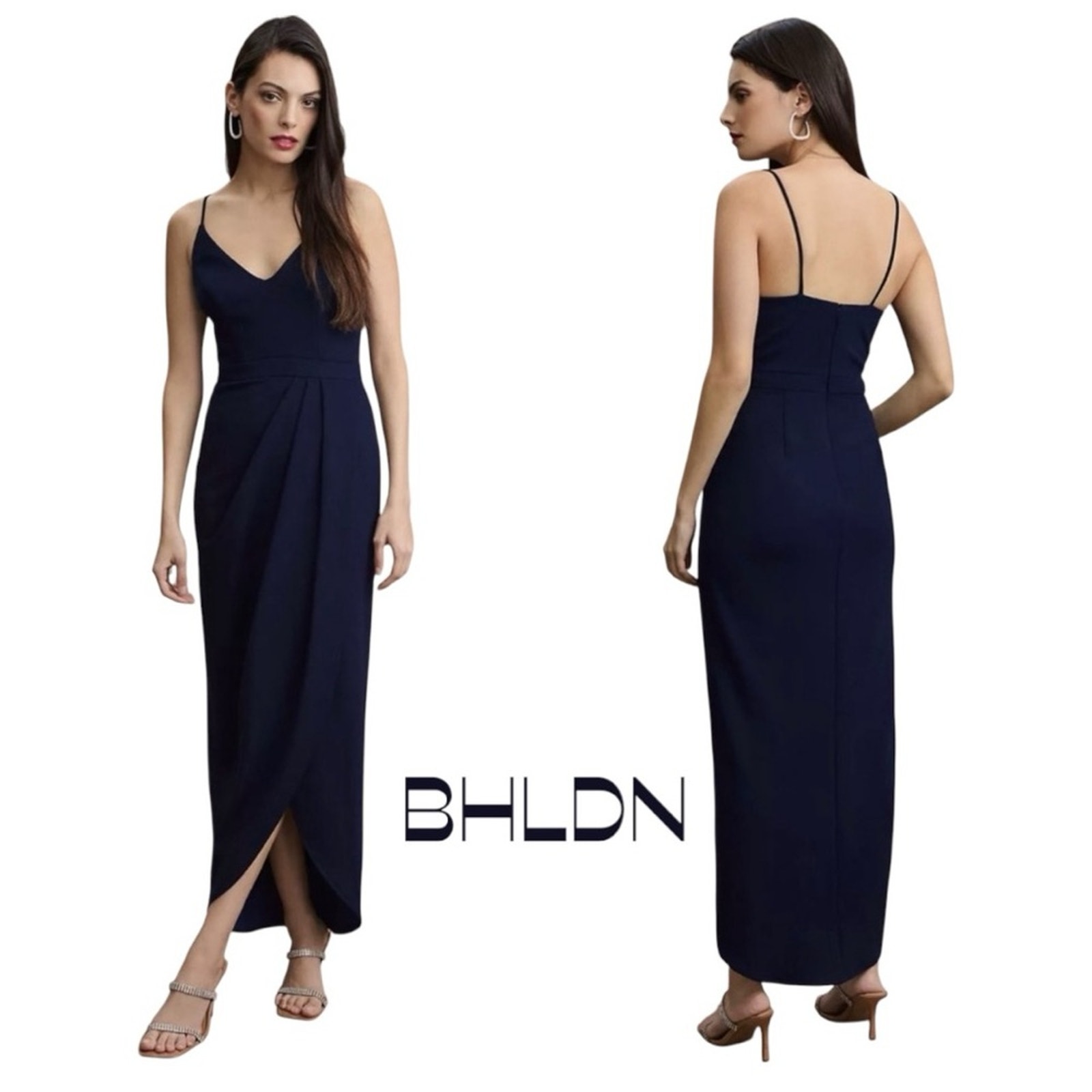 BHLDN Navy Faux Wrap Party Event Occasion Glam Maxi Dress NWOT Size 2
