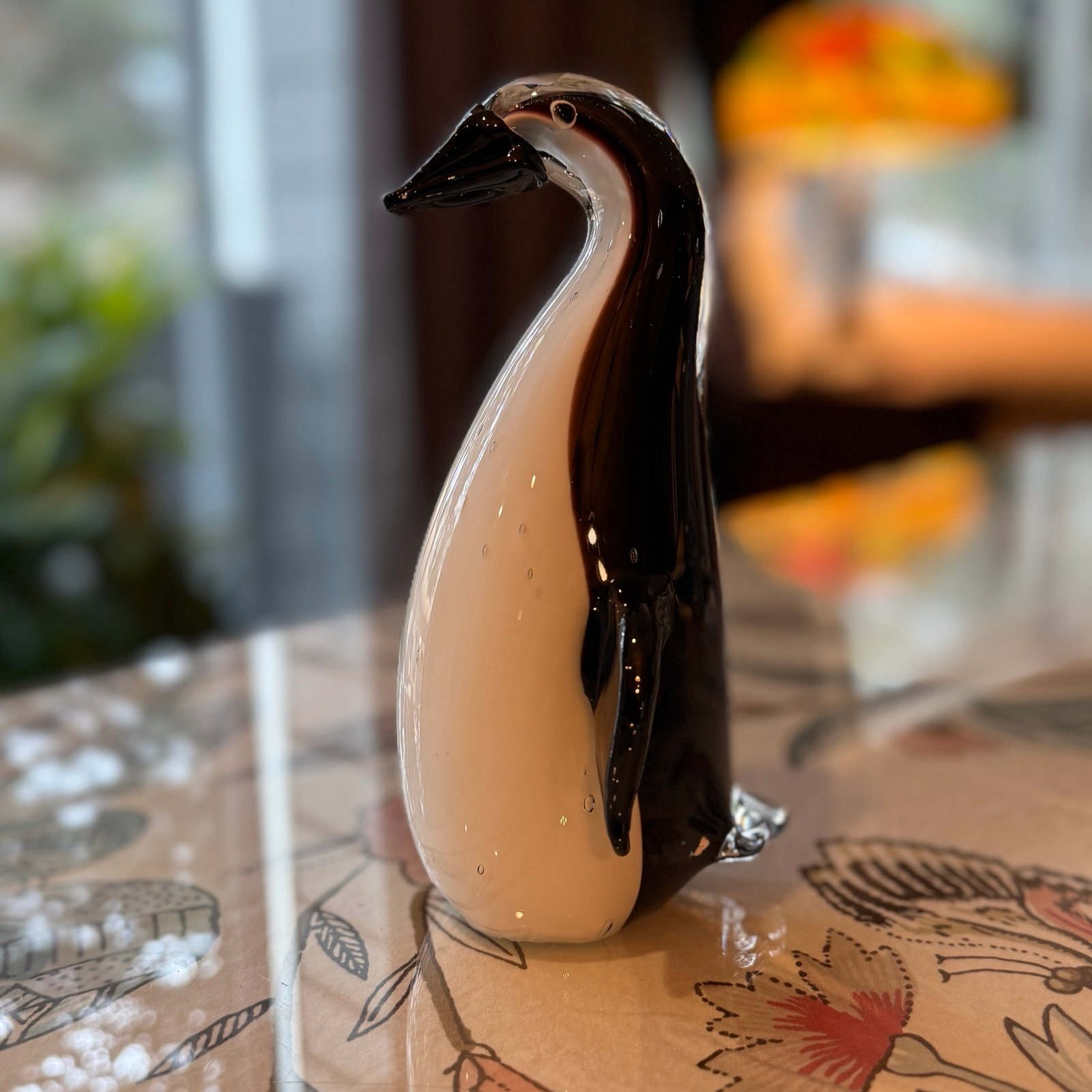Glass Penguine figurine Elegant Black and White Stands 7” tall