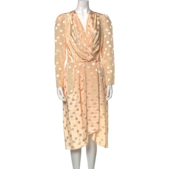 Vintage Diane von Furstenberg Polka Dot Print Midi Length Wrap Dress in Cream 8