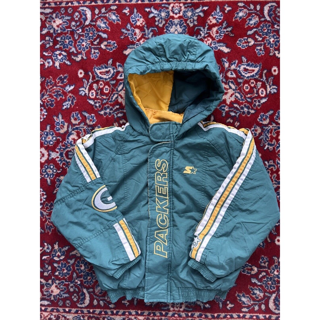 Vintage Green Bay Packers Jacket Youth Medium Green Puffer Coat Starter Pro Line