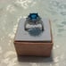 Blue & white cz princess style ring, size 6.5