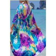 Green Purple Tie Dye Kimono Cover Up