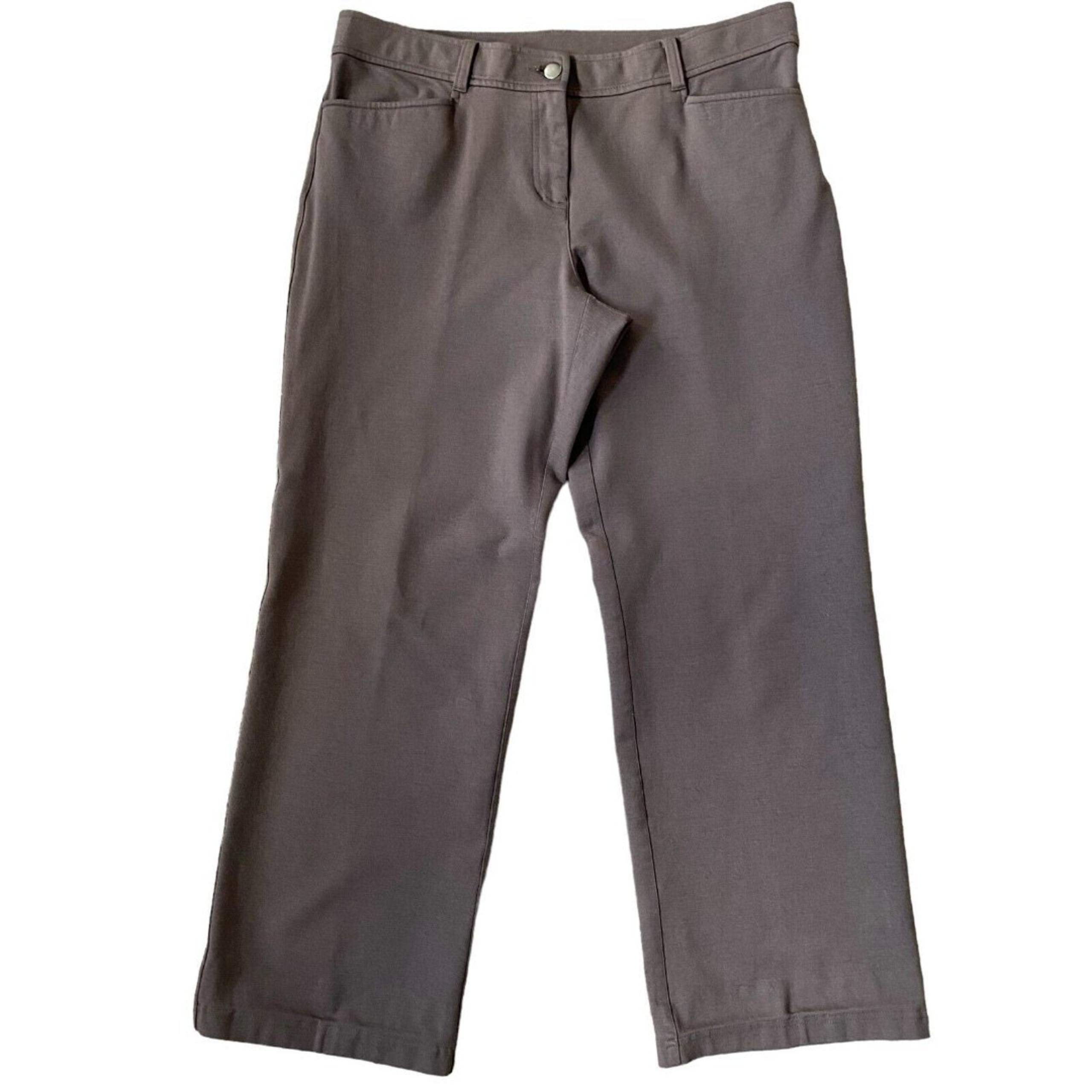 Eileen Fisher Cropped Straight Leg Pants PL Taupe Gray Ponte Knit Mid Rise