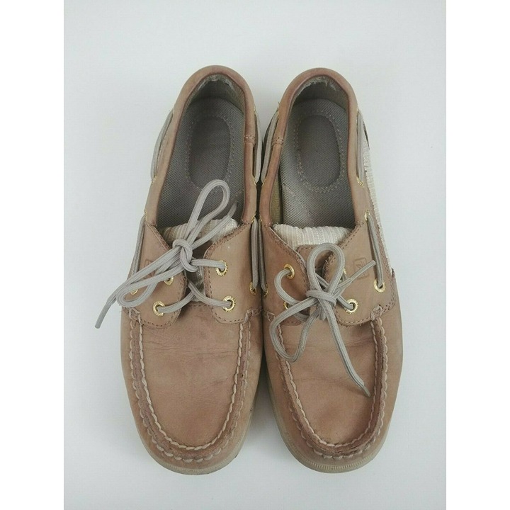 2Sperry Top-Sider Womens Brown & Silver Leather & Fabric Slip-On Shoe Sz 6M