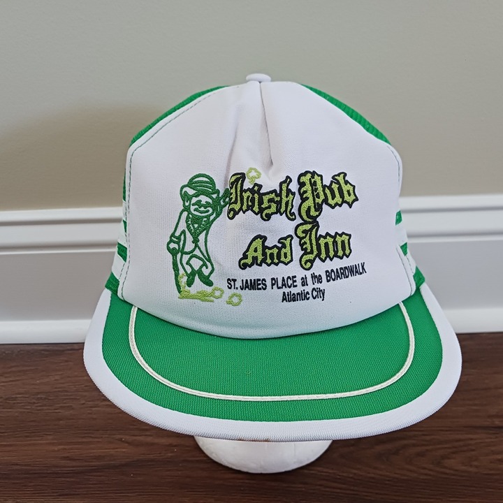 Vintage Irish Pub and Inn Atlantic City Green White Mesh Strapback Hat Cap