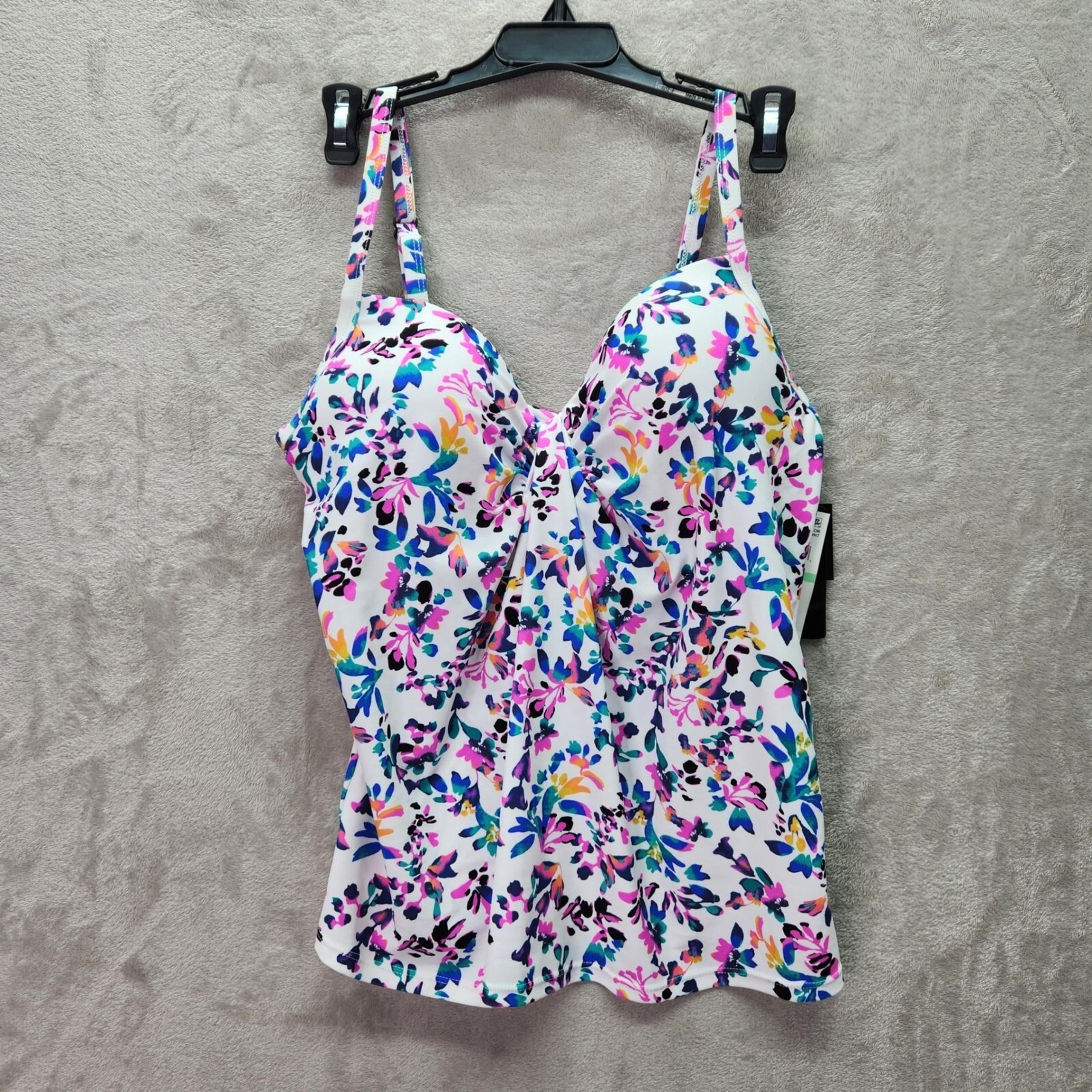 Island Escape Tankini Top Sz 6 Scorpio Floral Full Bust Support Underwire White