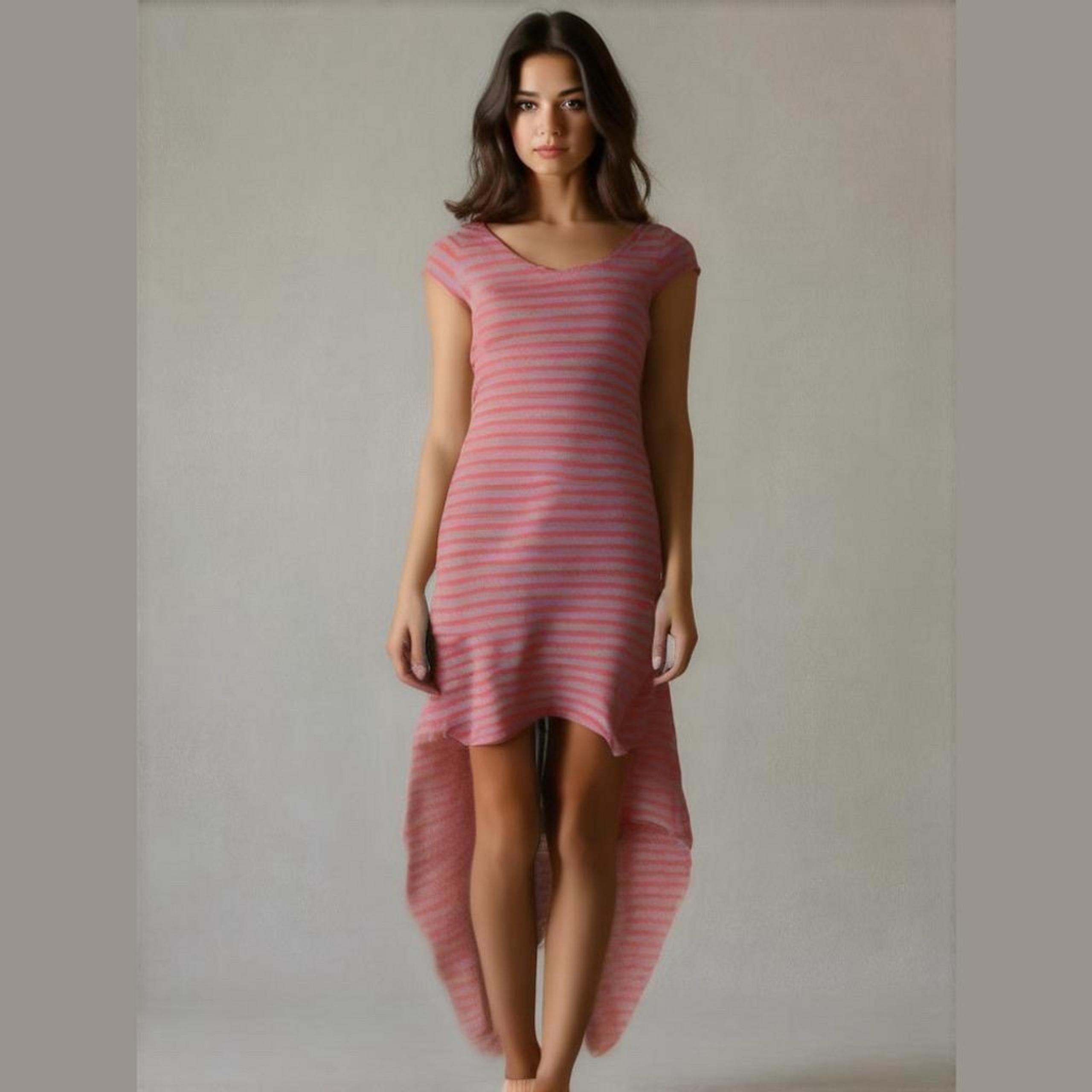 Dots Y2K 90s 2000s Striped High Low Scoopneck Dress