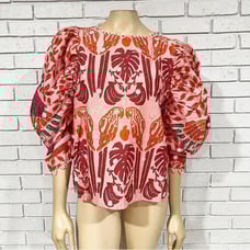 Farm Rio Women’s Ainika Macaws Puff Sleeve Cotton Blouse - Size XL