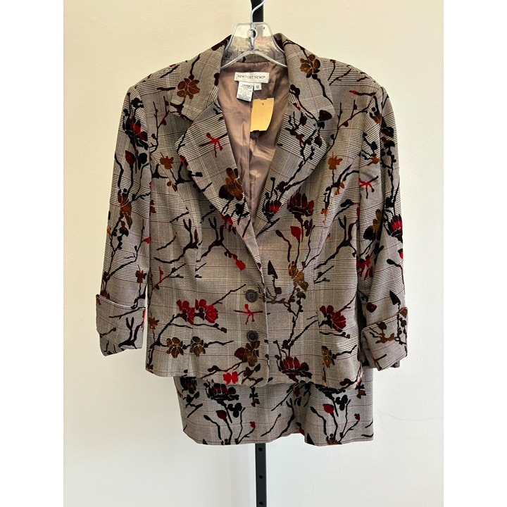 Newport News Women's Brown Gray Floral Skirt Suit Size 12 #43025