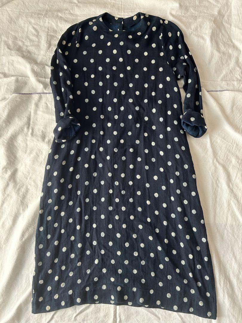 45R Indigo Dyed Double Gauze Polka Dot Dress
