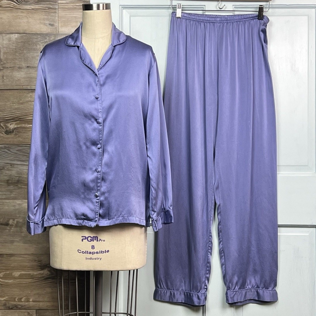 Texere Silk Classic Luxury Silk Pajama 2-Piece Set Amethyst Purple Sz XS