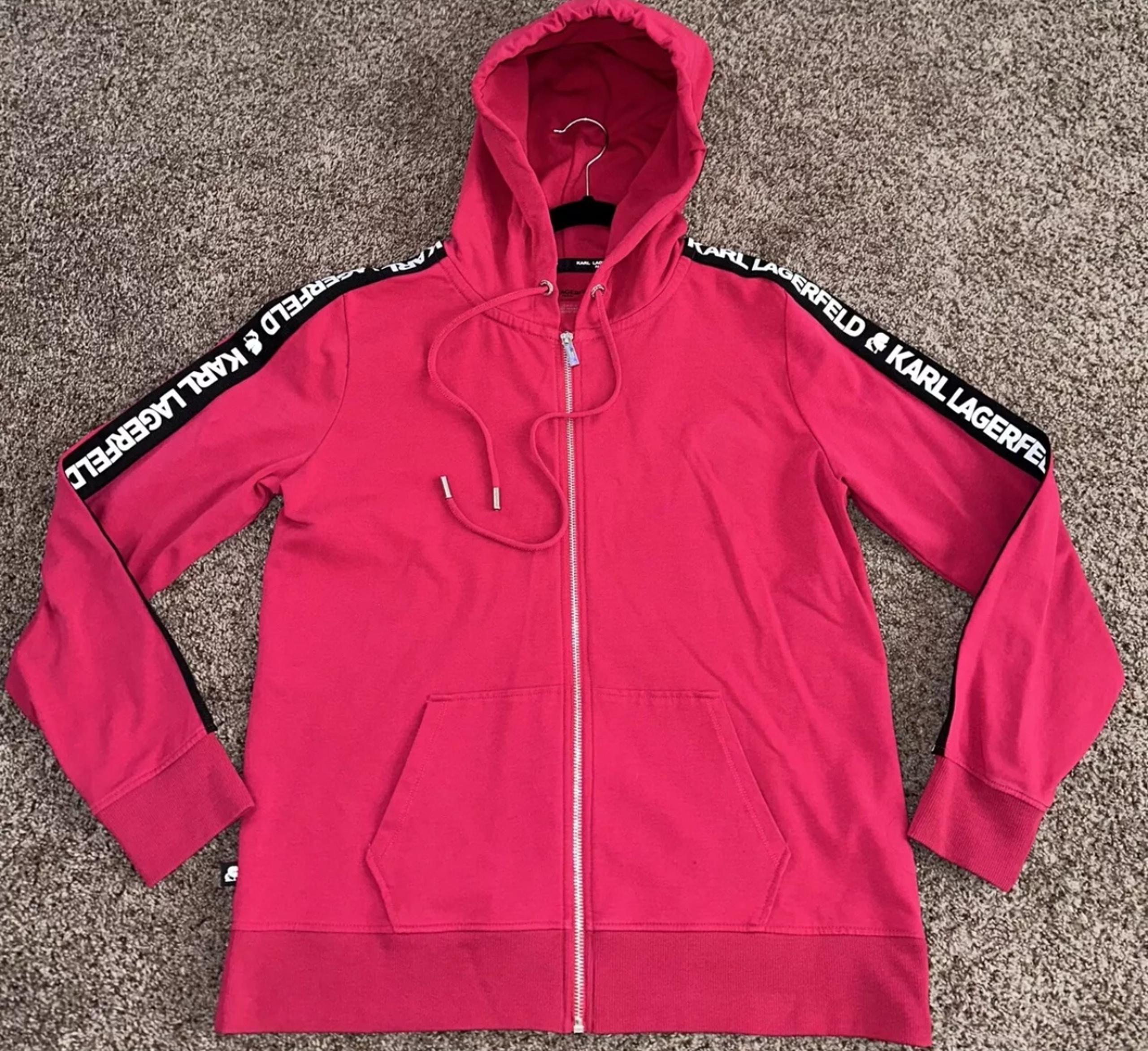 KARL LAGERFELD PARIS Red Full Zip Up Track Jacket Hoodie Mens Size Medium