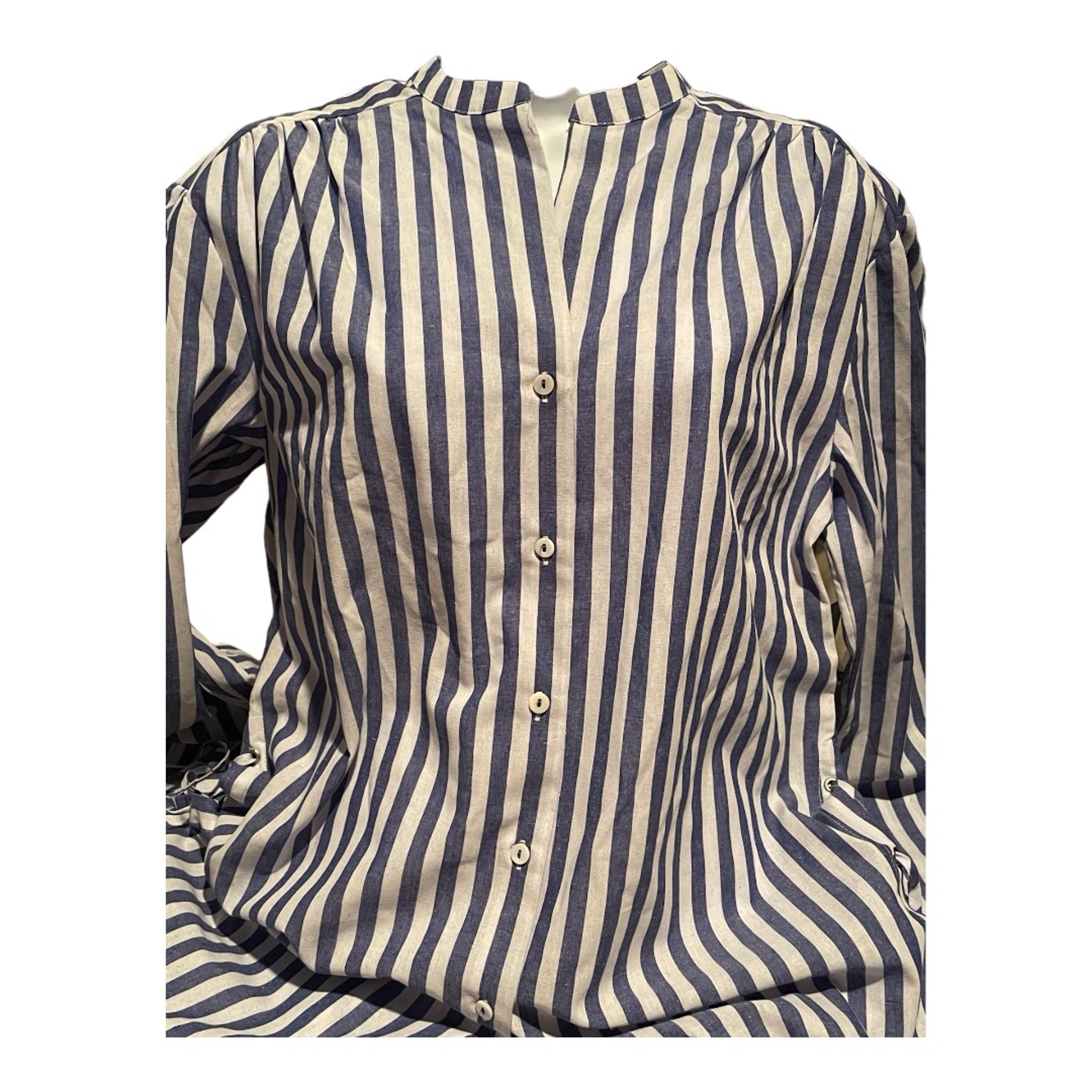 Women's Sam Edelman blue &white striped shirt Button Front Tie Lace Up Sides S