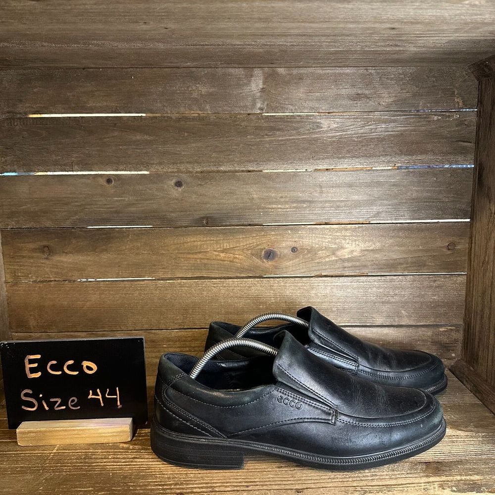 Mens Ecco Black Leather Slip On Comfort Dress Loafers Shoes Size 44 US 10-10.5 M