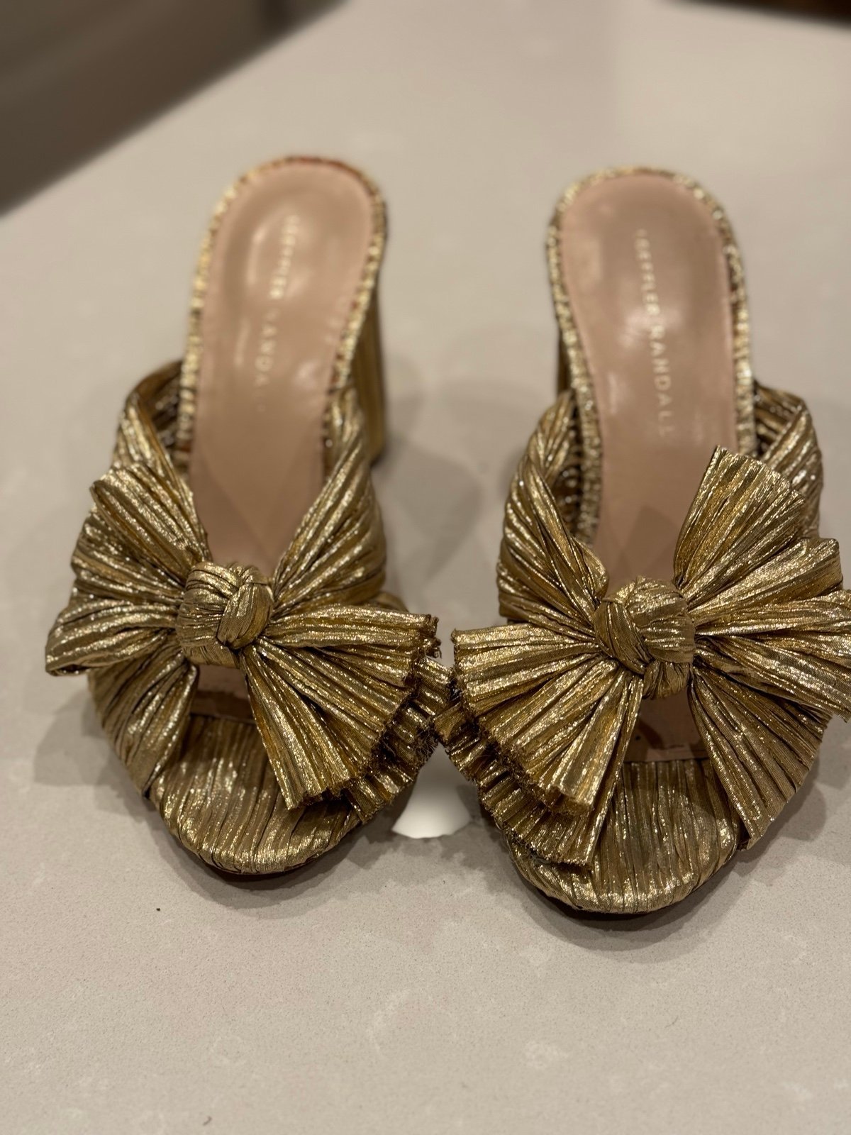 Loeffer Randall Penny Gold Pleated Bow Heel