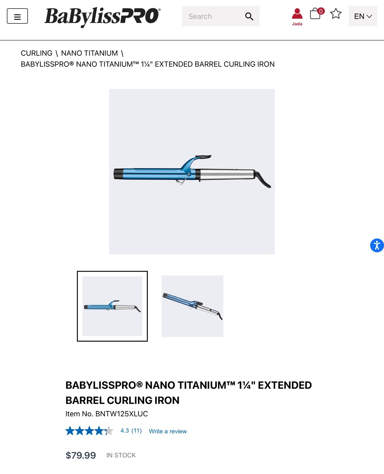BaBylissPRO 1 1/4 extended barrel curling iron