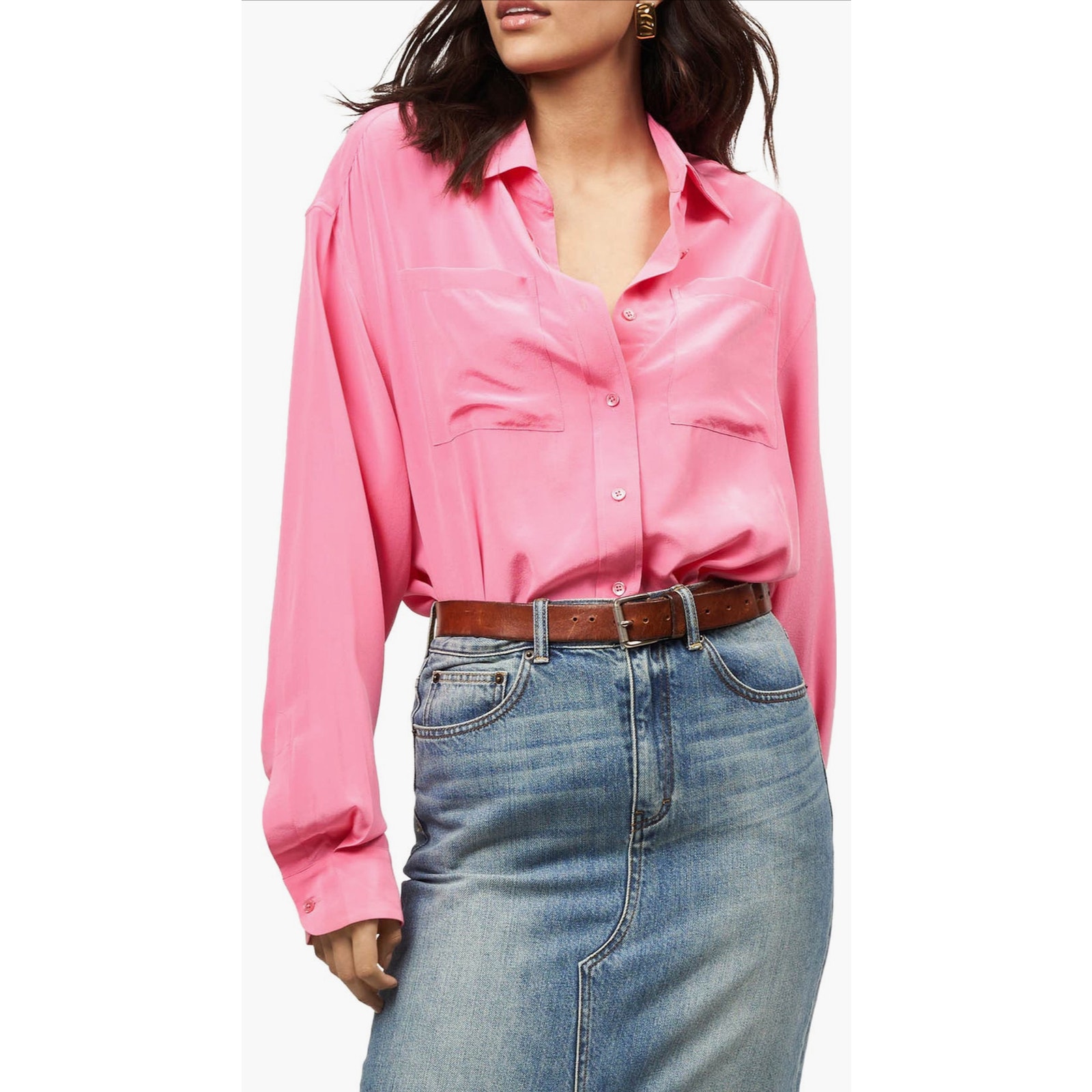 Equipment Femme OTY Oversized Silk Button Up Shirt Pink S