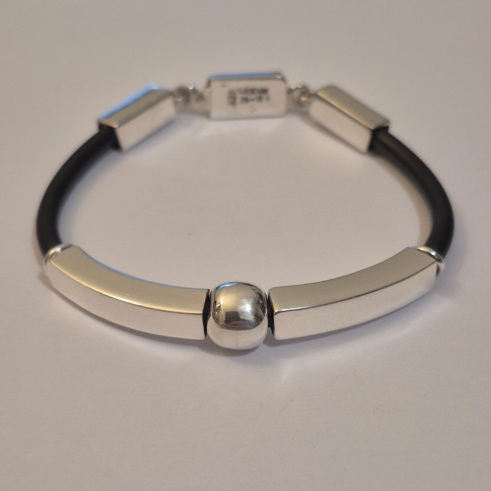 Vintage Mexico TH-41 925 Sterling Silver & Rubber Bracelet