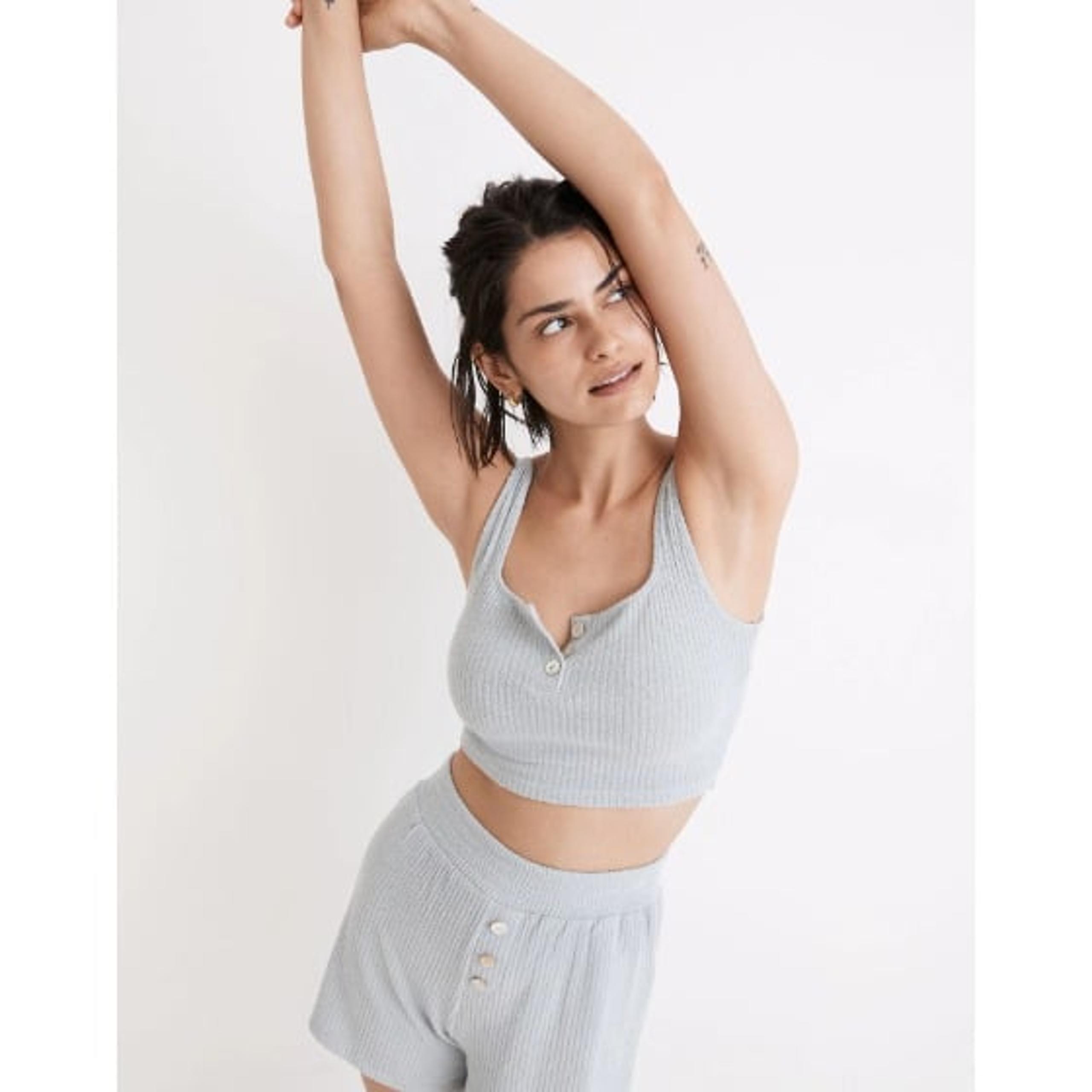 Madewell Crop Tank Top Ribbed Sleeveless Glassware Blue Womens XXL Comfy Lounge
